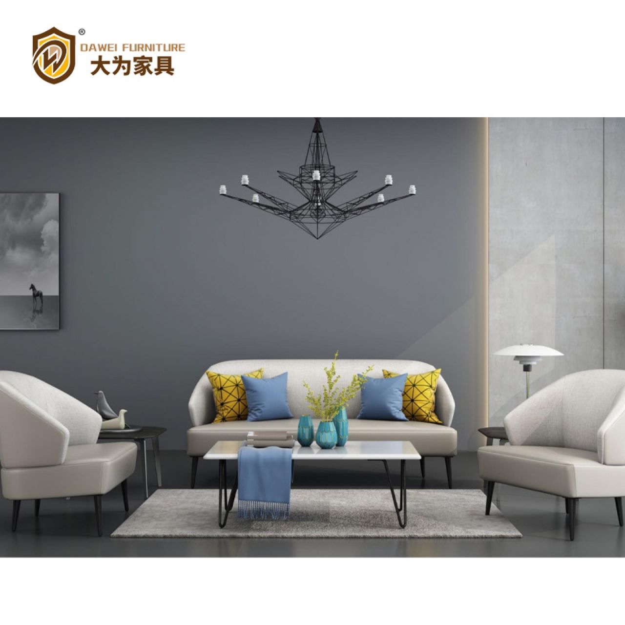 簡(jiǎn)約商務(wù)休閑接待洽談沙發(fā) 西皮牛皮真皮沙發(fā)DWDA8145